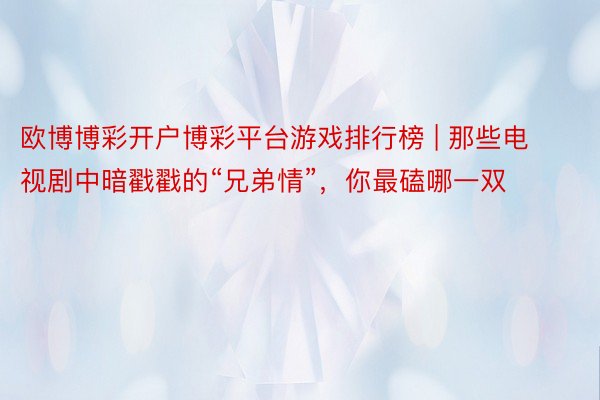 欧博博彩开户博彩平台游戏排行榜 | 那些电视剧中暗戳戳的“兄弟情”，你最磕哪一双
