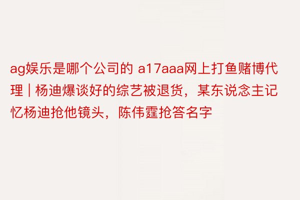 ag娱乐是哪个公司的 a17aaa网上打鱼赌博代理 | 杨迪爆谈好的综艺被退货，某东说念主记忆杨迪抢他镜头，陈伟霆抢答名字