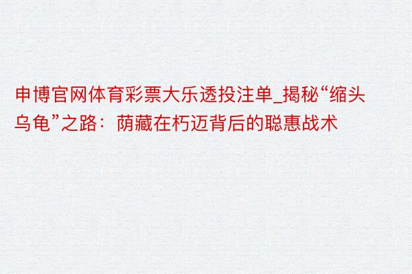 申博官网体育彩票大乐透投注单_揭秘“缩头乌龟”之路：荫藏在朽迈背后的聪惠战术