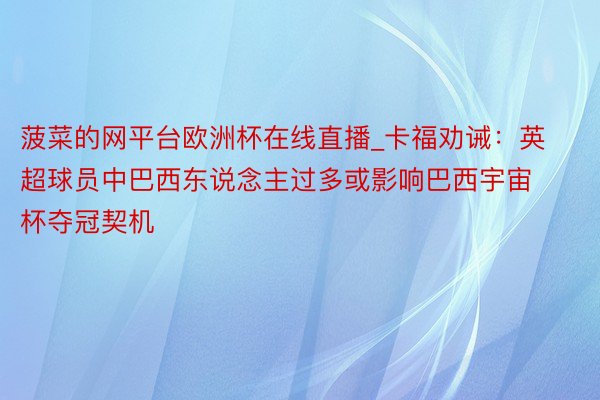 菠菜的网平台欧洲杯在线直播_卡福劝诫：英超球员中巴西东说念主过多或影响巴西宇宙杯夺冠契机